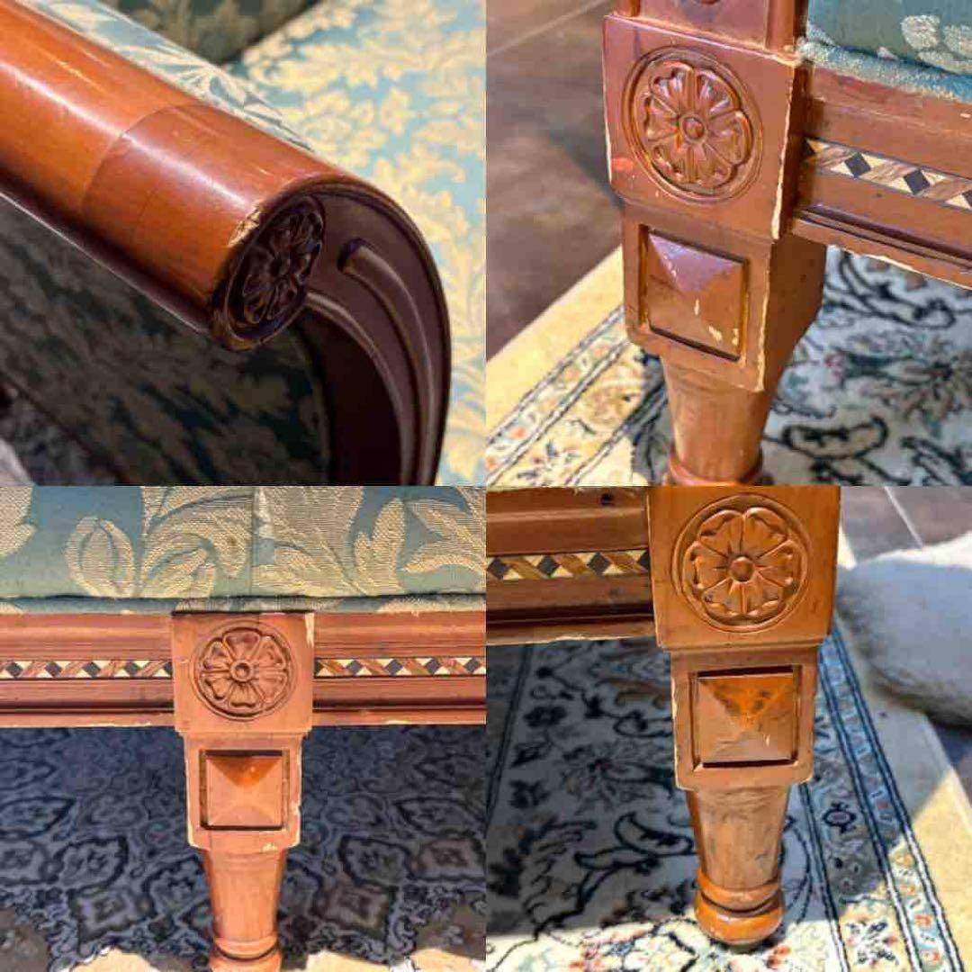 ②クラシック 3人掛けソファ 3Pソファ 花柄 グリーン ビンテージ nY