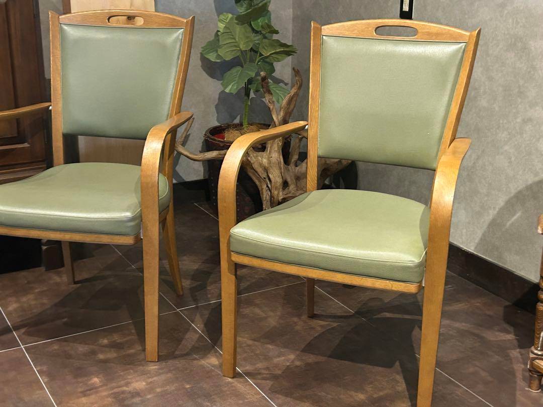 カリモク家具 karimoku アームチェア グリーンレザー ヴィンテージ SZ