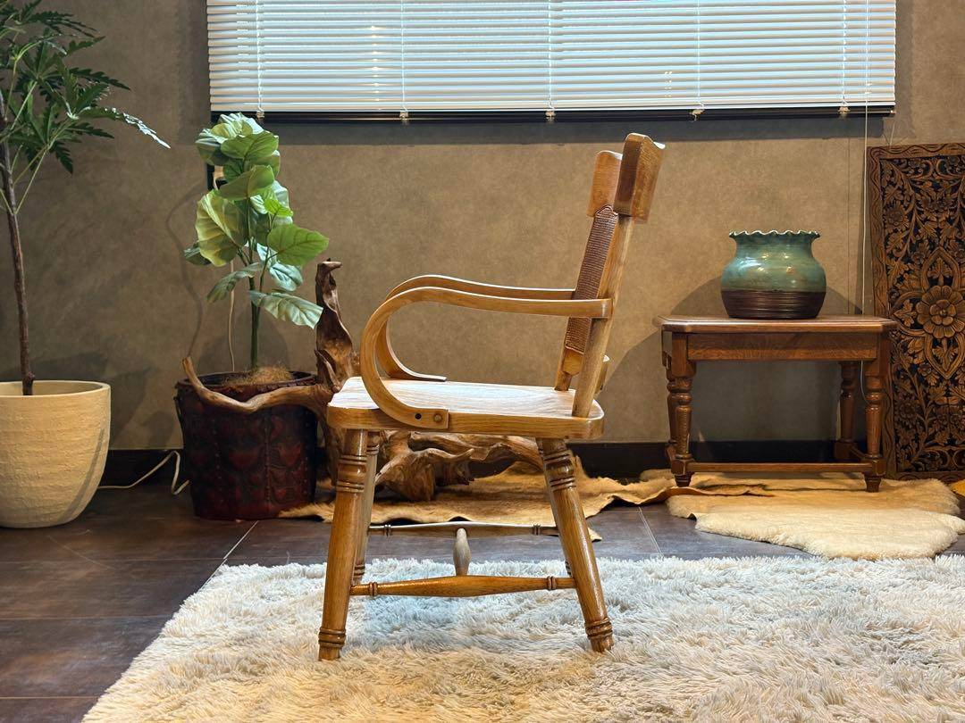 ナラ材 楢材 剥離家具 ストリップド家具 柏木工 アームチェア ラタン NZ