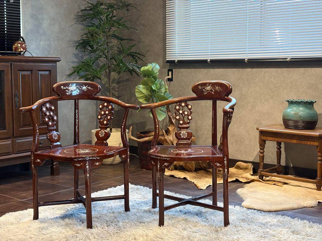 螺鈿細工 唐木家具 椅子 アームチェア A 螺鈿細工 唐木家具 椅子 アームチェア A