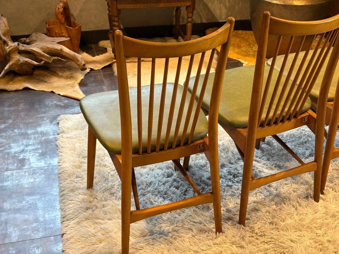 レトロ 飛騨産業 キツツキマーク ビンテージ スポークチェア 4脚セット Sn