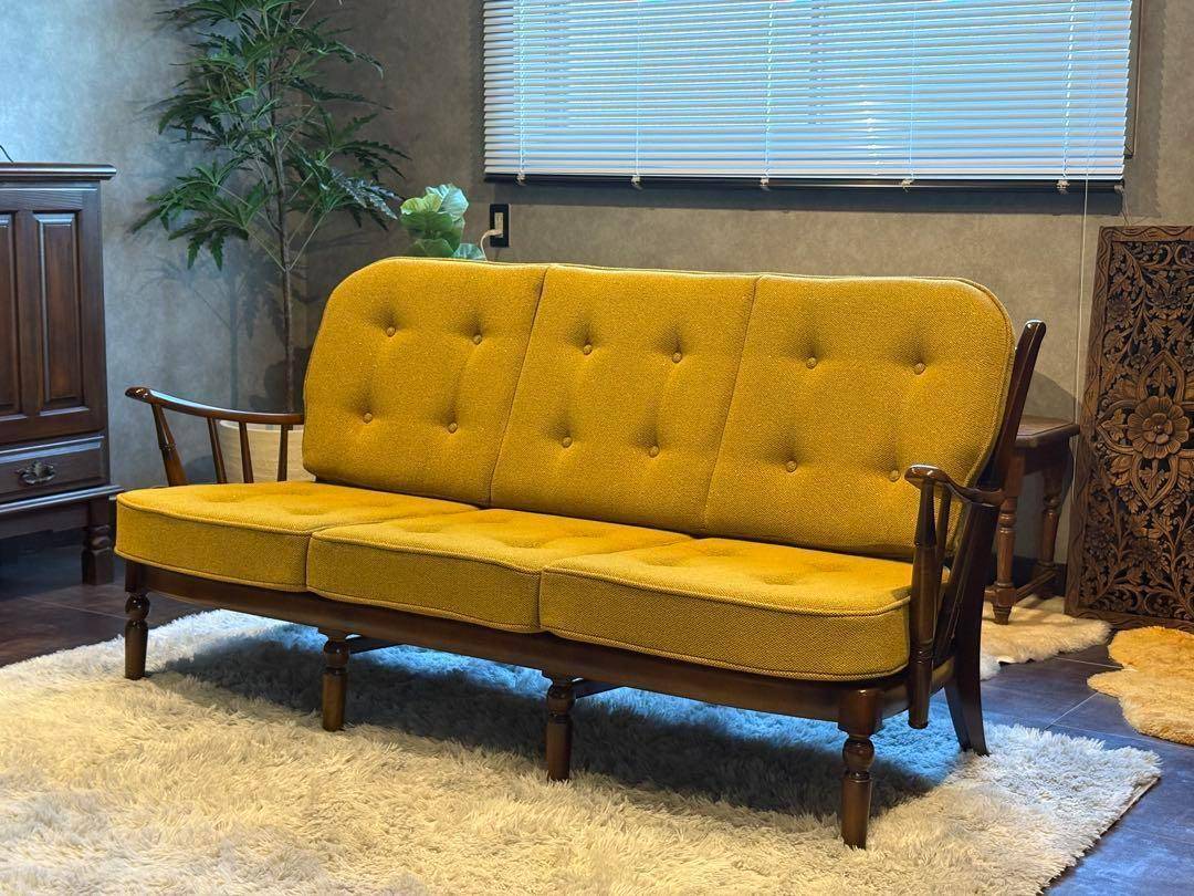 希少　尾州生地　リメイク　カリモク　3人用ソファ　クラシック　コロニアル　SRZ