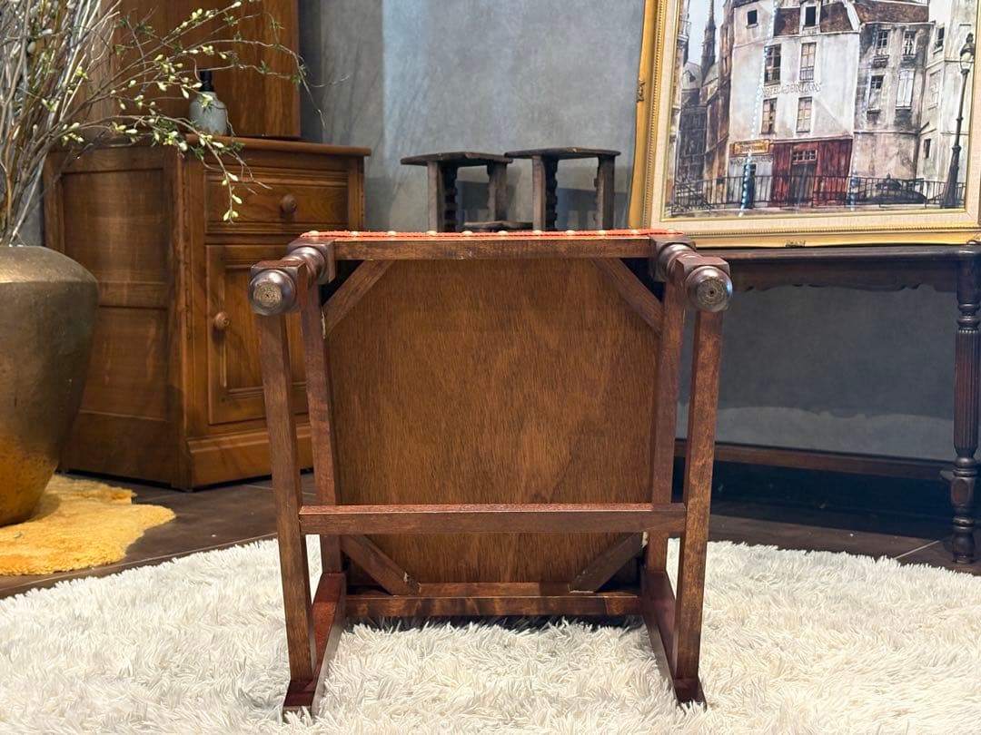 アンティーク ダイニングチェア リビングチェア ファブリック リベット打ち IZ