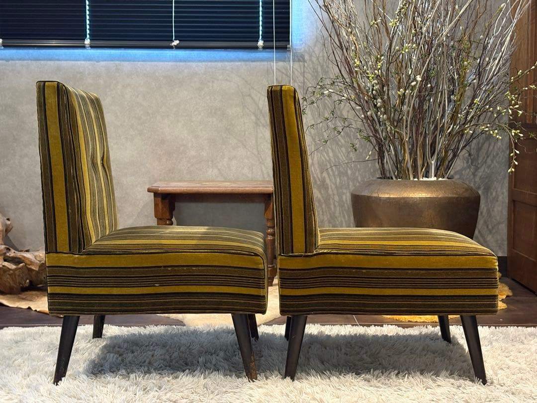 ストライプチェア シングルソファ ファブリック アンティーク ビンテージ SZ