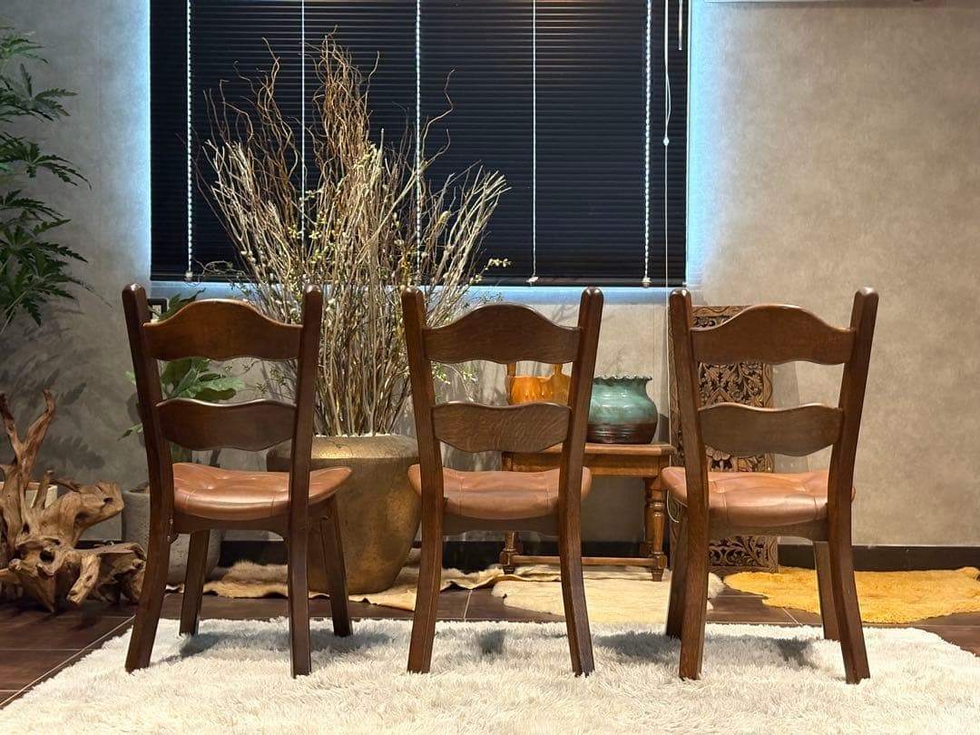 オーク材　アンティーク　ビンテージ　レザーチェア　ダイニングセット　RH