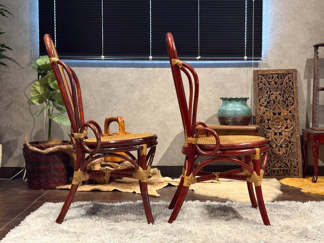 ヴィンテージ　ラタン　籐　ハイバックチェア　カゴメ編み　クラシック　2脚　RZ