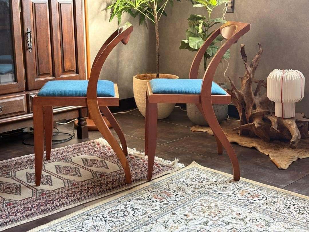 尾州生地リメイク　Porada　木製チェア　椅子　イタリア家具　2脚セット　YZ