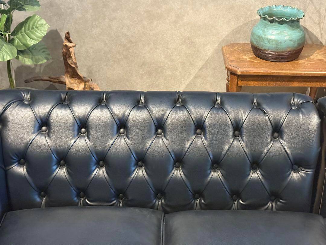 ヴィンセント　ボタンダウン　ソファ　アンティーク　レザー　ブラック IZZ