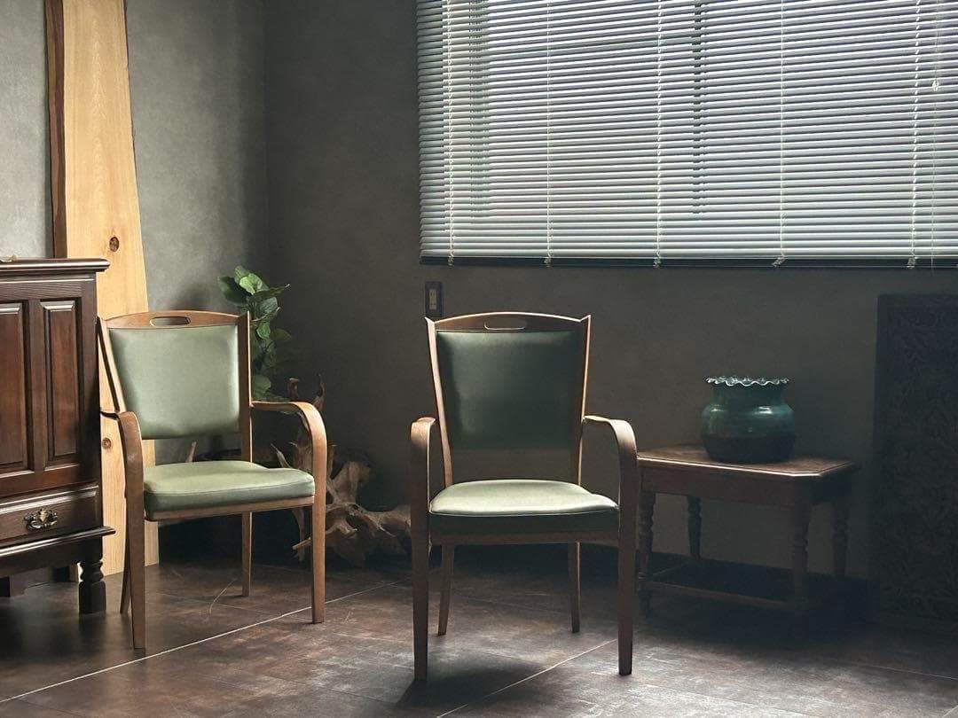 カリモク家具　karimoku アームチェア　グリーンレザー　ヴィンテージ　SZ