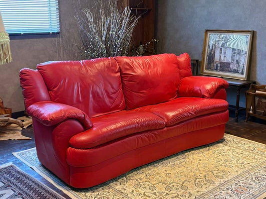 カウチソファ　レッドソファ　3P　モダン　クラシック　シンプル　レザー　IG
