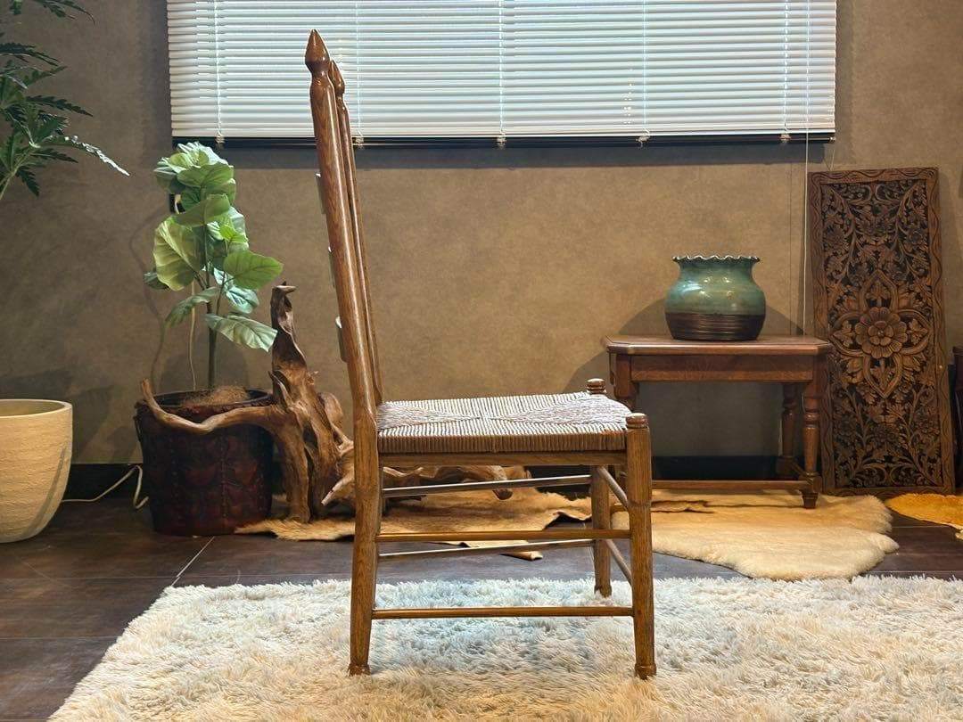 ①　アンティーク　ヴィンテージ　オリバー　ラッシュシート　ハイバックチェア　GZ