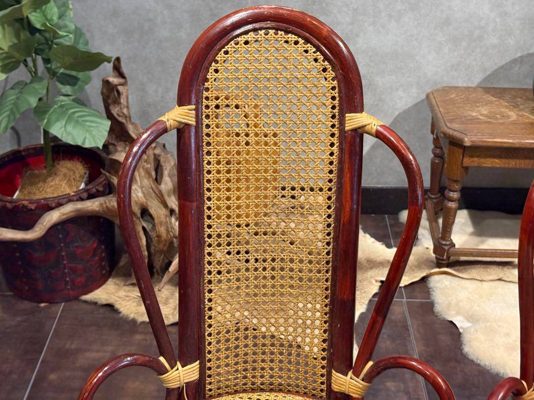 ヴィンテージ　ラタン　籐　ハイバックチェア　カゴメ編み　クラシック　2脚　RZ