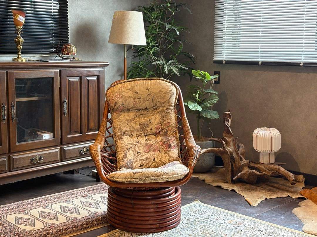 KOIZUMI ラタン回転チェア　リゾートチェア　籐　ソファ　レトロ家具　IG
