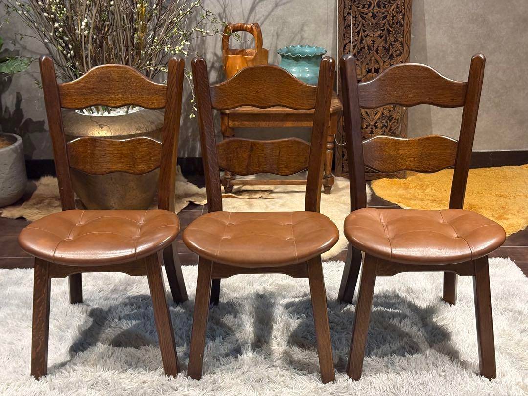 オーク材　アンティーク　ビンテージ　レザーチェア　ダイニングセット　RH