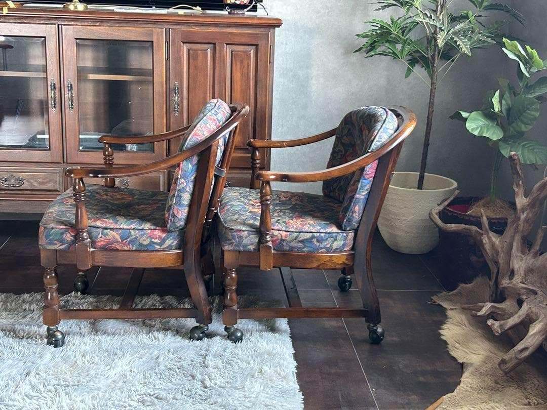 ②カリモク karimoku アームチェア　ヴィンテージチェア　2脚セット　GZ