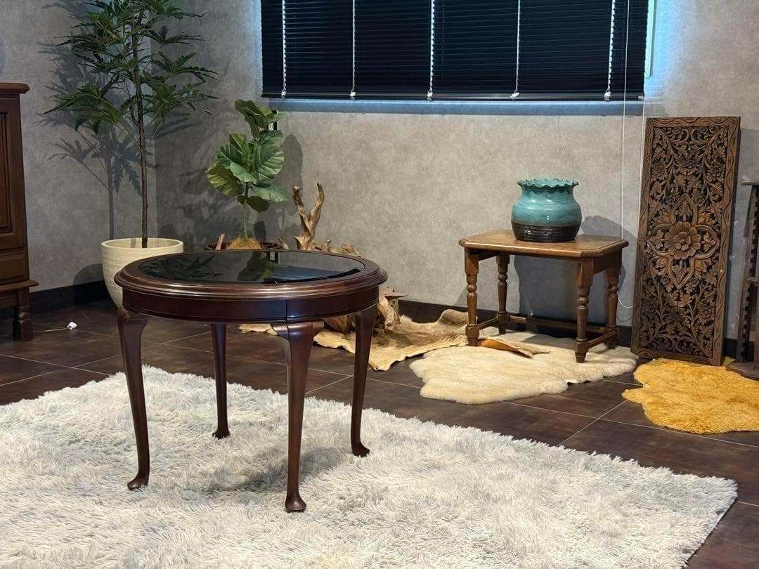 maruni クラシック　猫脚　ラウンドテーブル　ガラステーブル　オールドマルニ