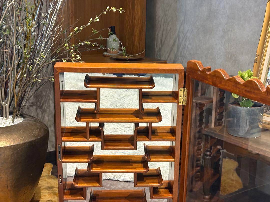 唐木 飾り棚 インテリア アンティーク ビンテージ ミラー 鏡 壁掛け　SZ