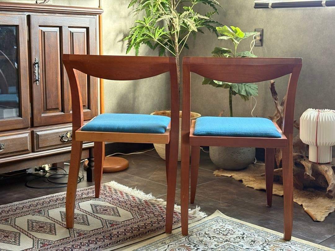 尾州生地リメイク　Porada　木製チェア　椅子　イタリア家具　2脚セット　YZ