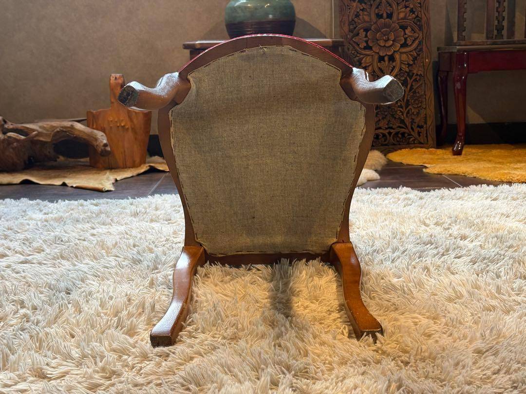 希少　猫脚　クラシック　アンティークチェア　木彫り　レッドボタンダウン　SZ