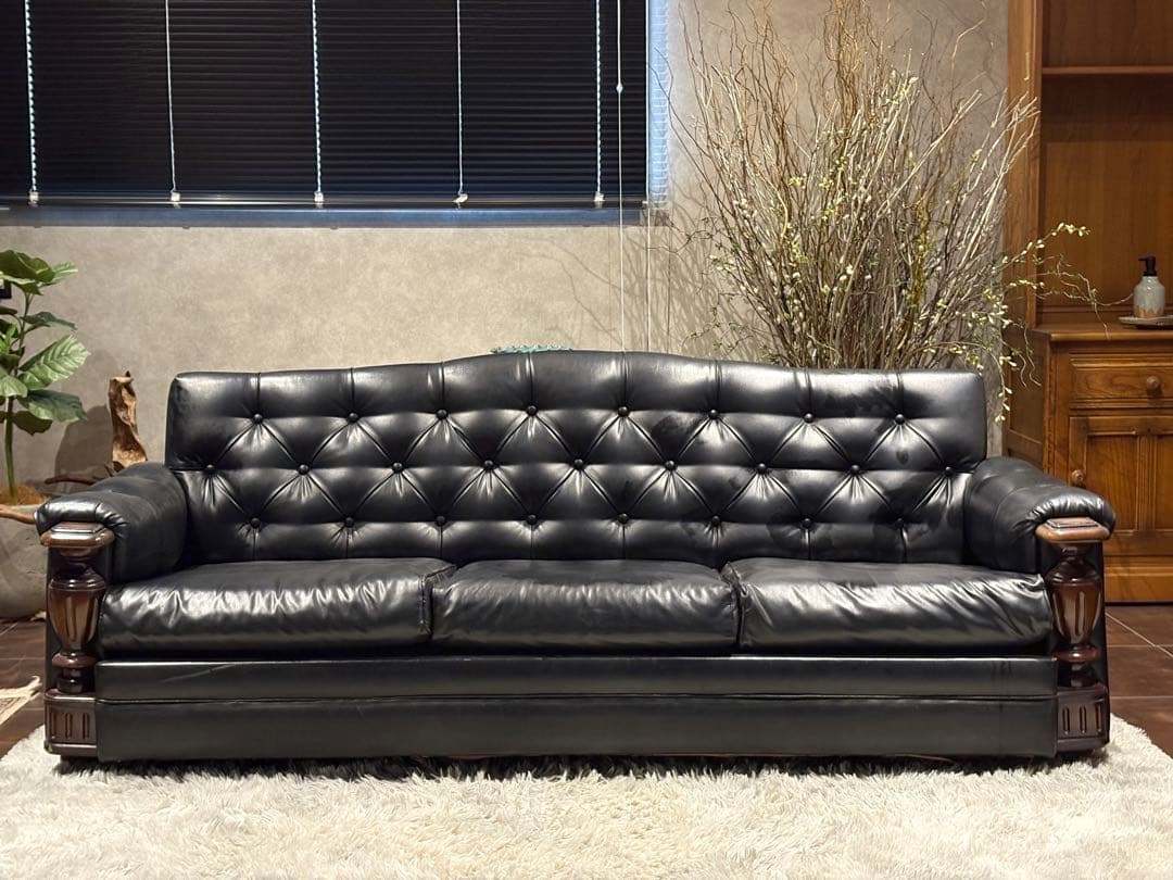 karimoku カリモク　3人掛けソファ　3Pソファ　ボタンダウン　本革　IZ