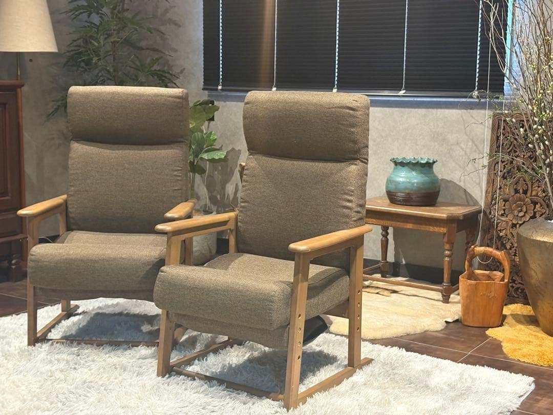 シンプル　ブラウン　ソファ　 一人用　アームソファ　キャスター付　2脚セット　Y