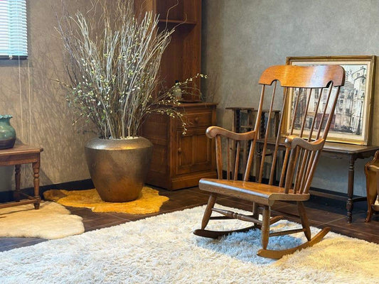 ②飛騨産業 キツツキマーク ロッキングチェア ダイニングチェア ビンテージ nG