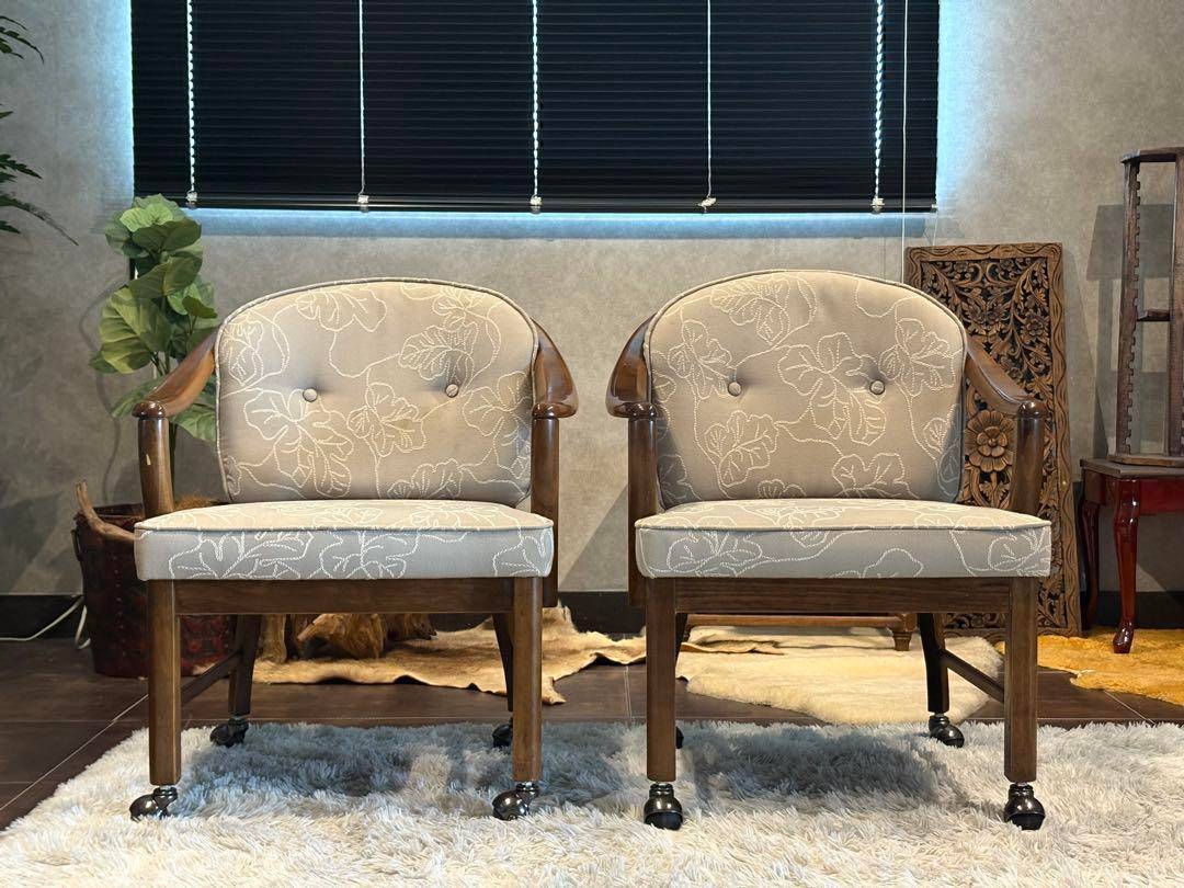 ①カリモク　karimoku アームチェア　アンティーク　ヴィンテージ