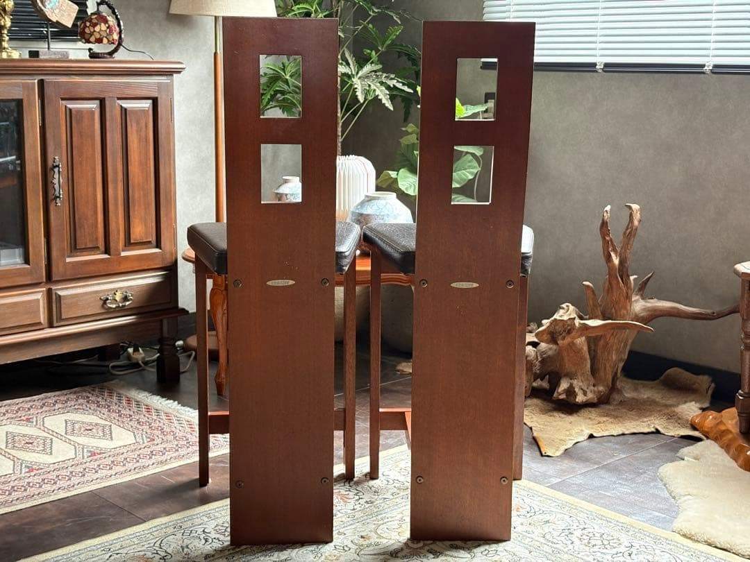 ハイバックチェア　レトロ　ビンテージ　クロコ柄　合皮レザー　2脚セット　nZ