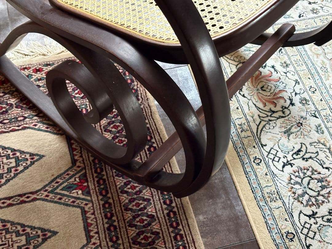 希少　ラタン　ロッキングチェア　背もたれ　カゴメ編み　ヴィンテージ　SG