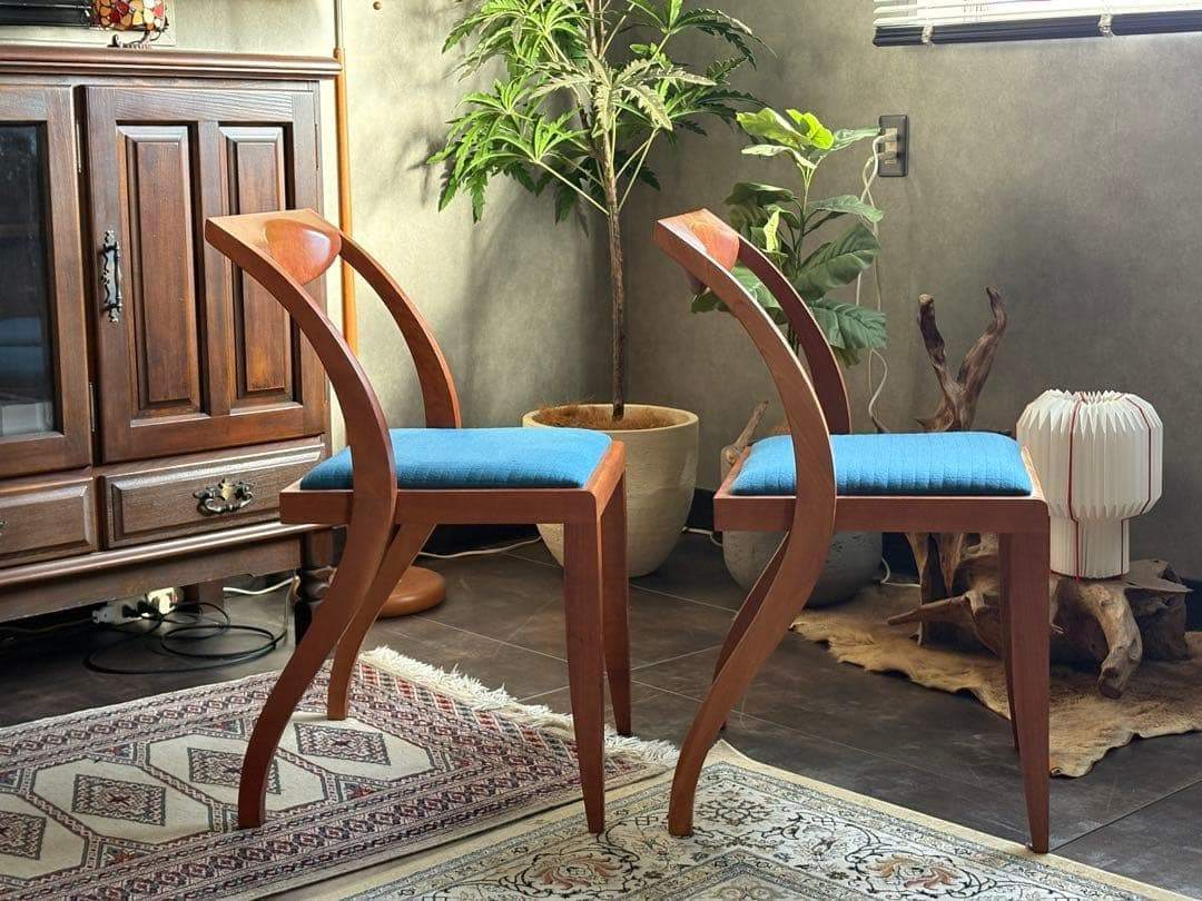 尾州生地リメイク　Porada　木製チェア　椅子　イタリア家具　2脚セット　YZ