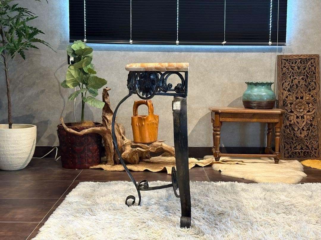 アンティーク　サイドテーブル　大理石　アイアン　コンソール　ビンテージ　SZ