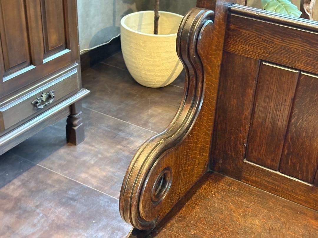 希少　アメリカ製　オーク材　チャーチベンチ　ヴィンテージ　アンティーク　HR