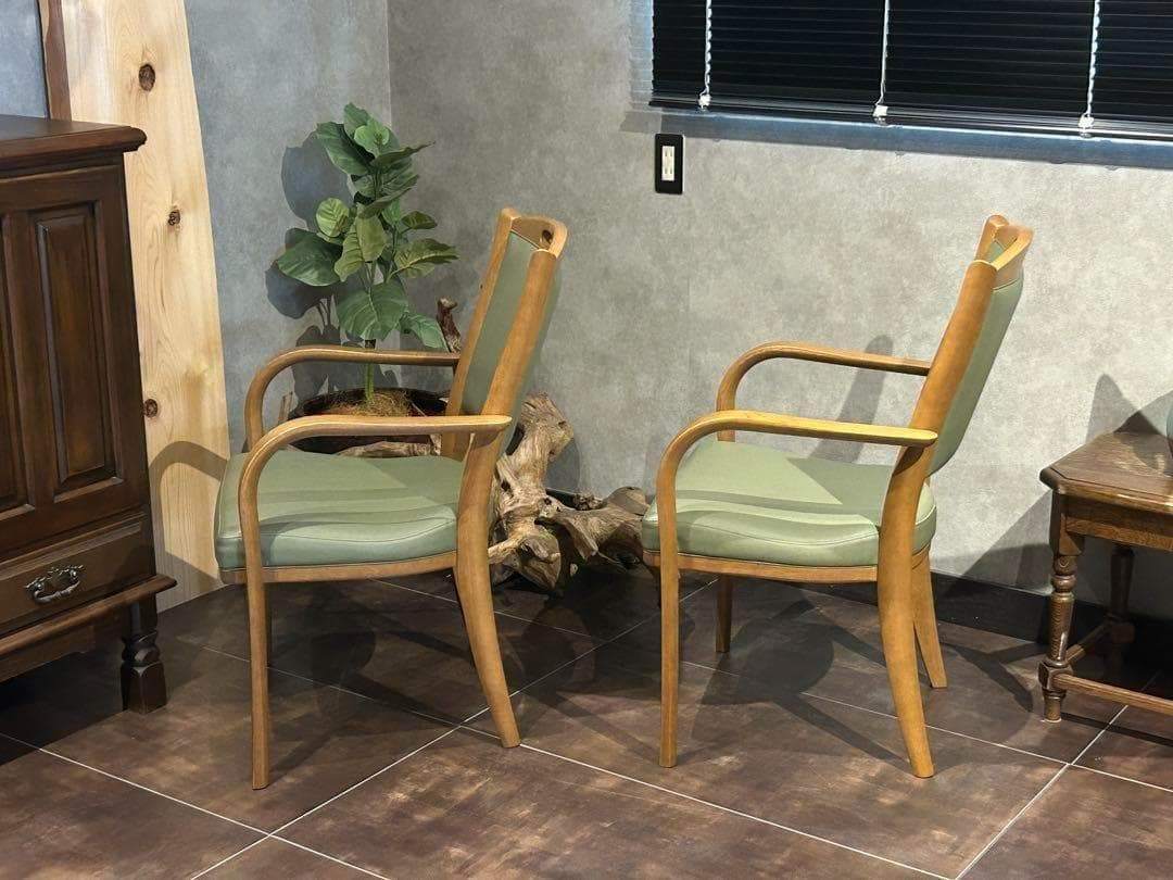 カリモク家具　karimoku アームチェア　グリーンレザー　ヴィンテージ　SZ