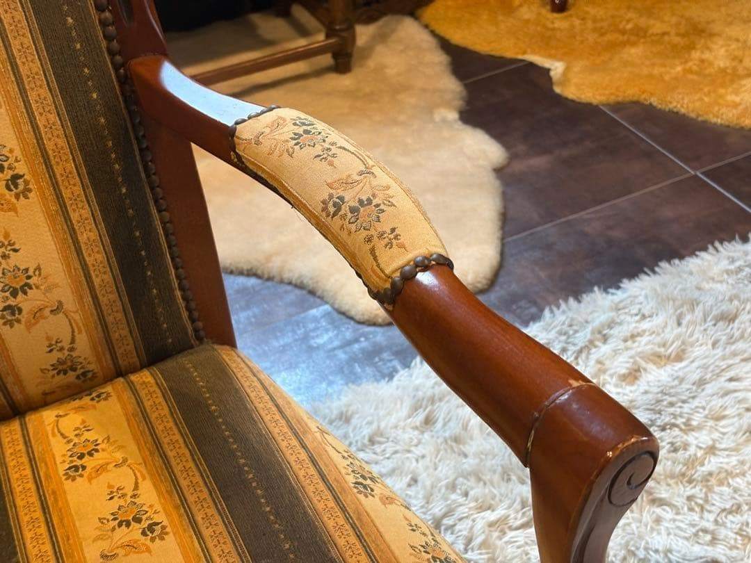 輸入家具　クラシック　ヨーロピアン　ストライプ　ハイバックチェア　アーム　SZ