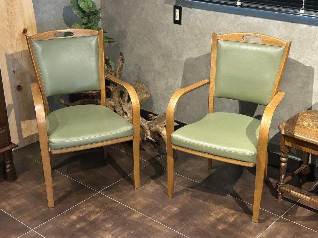 カリモク家具　karimoku アームチェア　グリーンレザー　ヴィンテージ　SZ