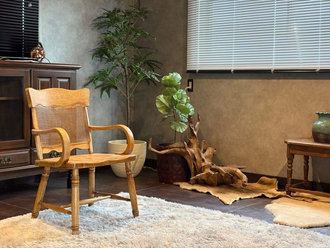 ナラ材　楢材　剥離家具　ストリップド家具　柏木工　アームチェア　ラタン　NZ