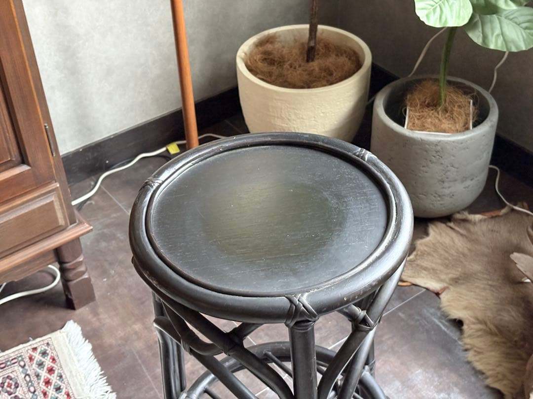 籐材　ビンテージ　ラタン　レトロ　花台　コンソール　藤家具　ディスプレイ家具　G