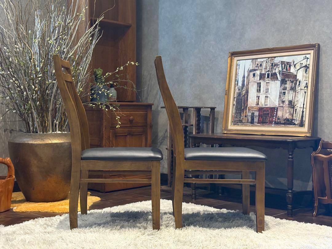 IDC 大塚家具 ダイニング リビングチェア ブラックレザー ビンテージ H