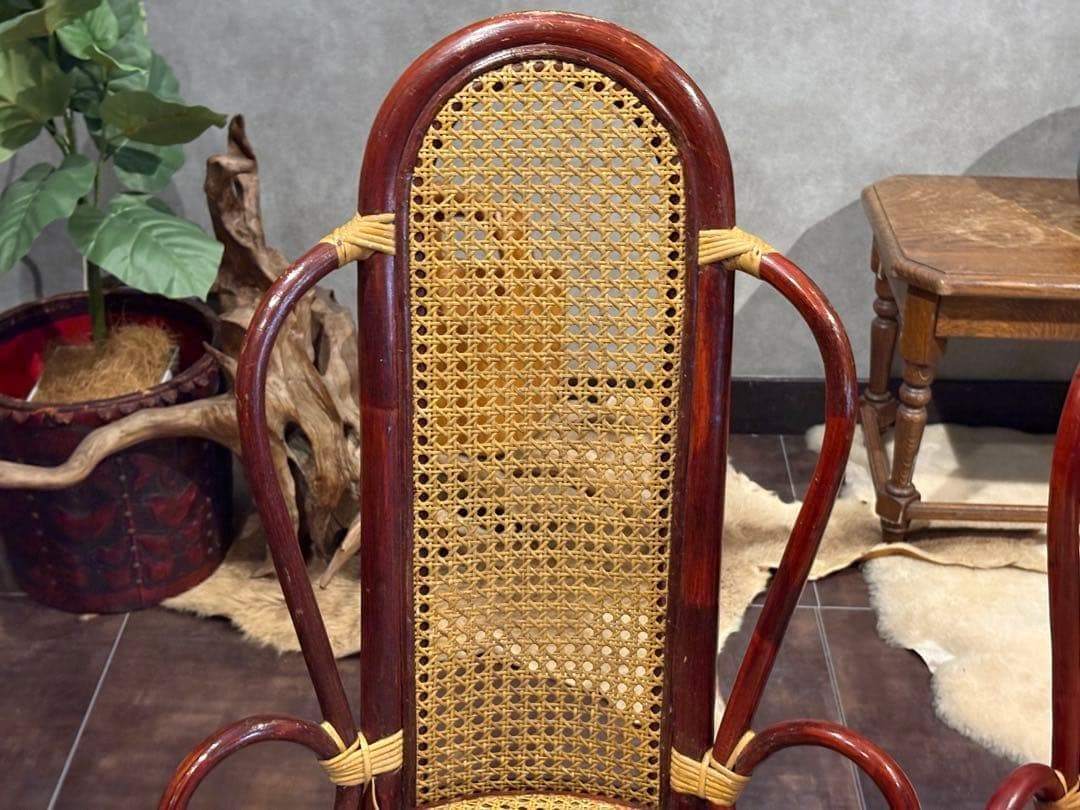 ヴィンテージ　ラタン　籐　ハイバックチェア　カゴメ編み　クラシック　2脚　RZ