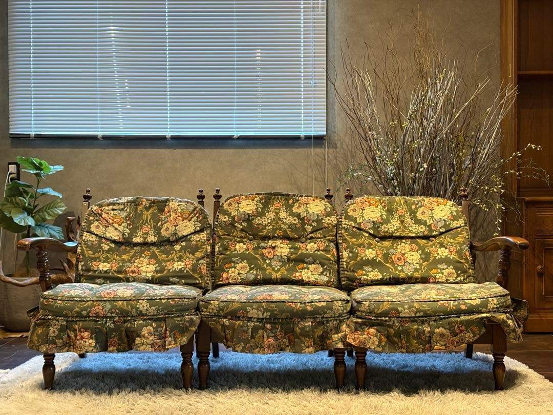 飛騨産業 キツツキマーク 3人掛けセパレートソファ オットマン ビンテージ RZ