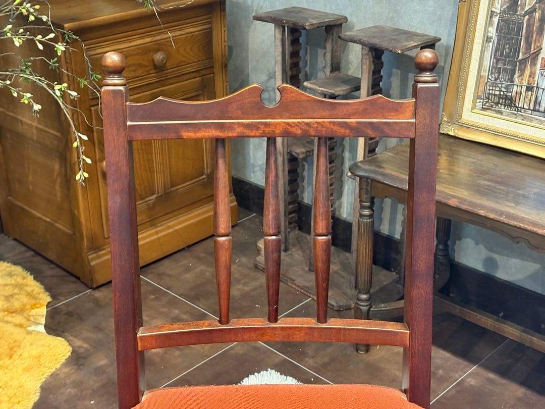 アンティーク ダイニングチェア リビングチェア ファブリック リベット打ち IZ