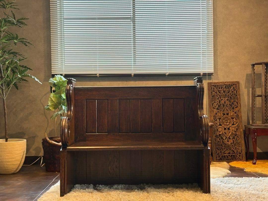 希少　アメリカ製　オーク材　チャーチベンチ　ヴィンテージ　アンティーク　HR