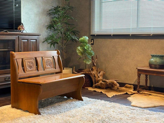 ヴィンテージ　カントリー　ベンチ　ウッドベンチ　収納ベンチ　2人用