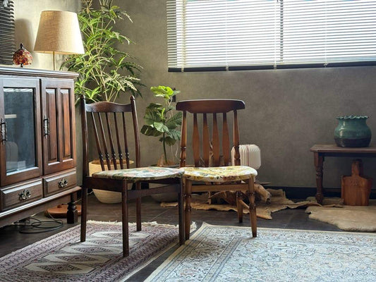 希少　レトロ　ヴィンテージ　ビンテージ　花柄座面　スポークチェア　2脚　IZ