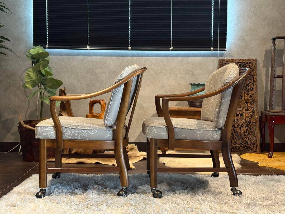 ①カリモク　karimoku アームチェア　アンティーク　ヴィンテージ