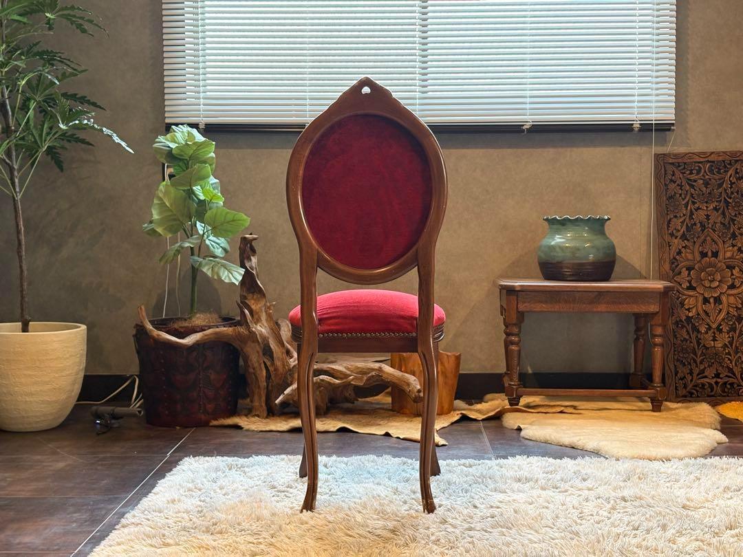 希少　猫脚　クラシック　アンティークチェア　木彫り　レッドボタンダウン　SZ
