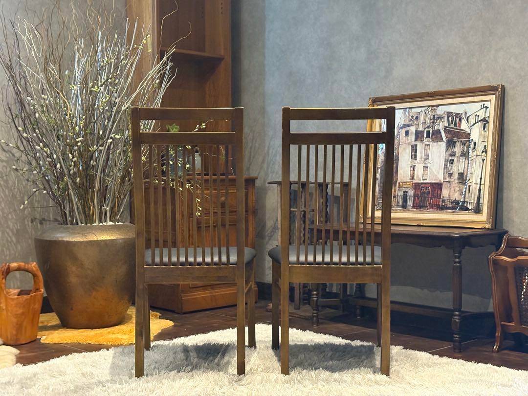 IDC 大塚家具 ダイニング リビングチェア ブラックレザー ビンテージ H