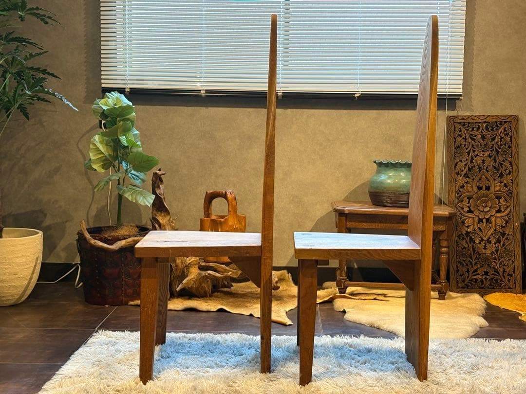 ① 希少　レトロ　無垢材　ヴィンテージ　カフェ　店舗什器　ハイバックチェア　nY