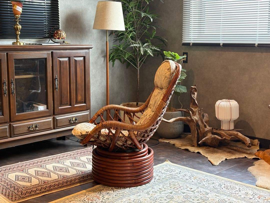 KOIZUMI ラタン回転チェア　リゾートチェア　籐　ソファ　レトロ家具　IG