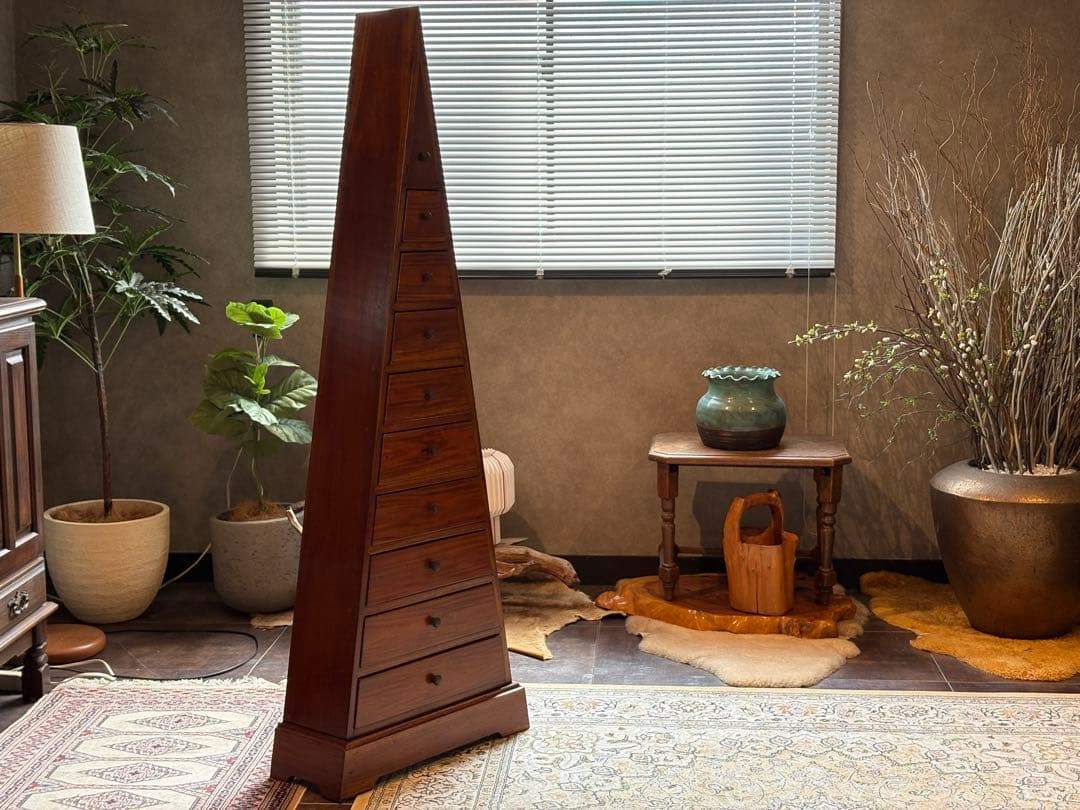 希少　三角9段チェスト　昭和レトロ　ビンテージ　収納家具　個性的　IG